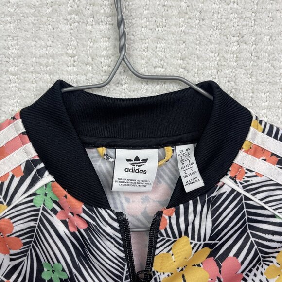 Adidas Track Jacket Girl's Sz L Tropical Floral Palm tree AOP Zip Up Running - Picture 6 of 14